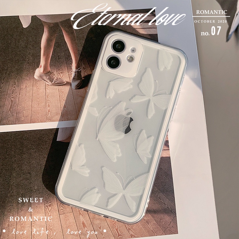 IPHONE Untuk Iphone7 8 PLUS X XR XS 11 12 13 14 MINI PRO MAX SE 2020 Kupu-Kupu Putih Transparan Lembut TPU Phone Case