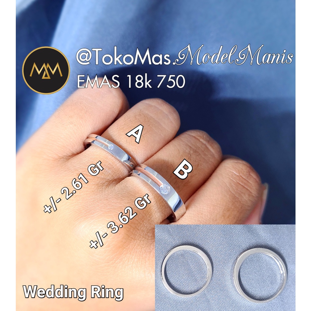Cincin Couple solitaire line emas emas putih 755 kadar 18k