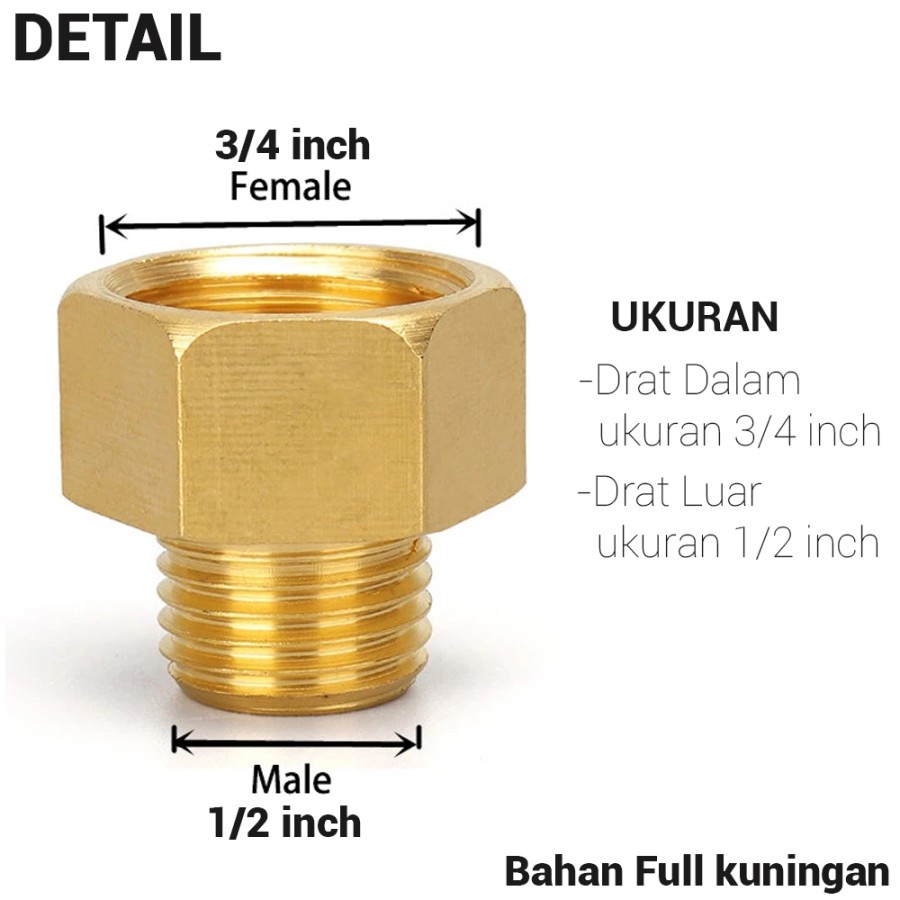 sambungan reducer pipa 3/4 inch ke 1/2 inch - 3/4 1/2