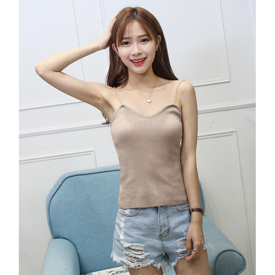 HUES.ID Korea Knit Tank Top Wanita / Kamisol Rajut / Tanktop Polos Import 4030