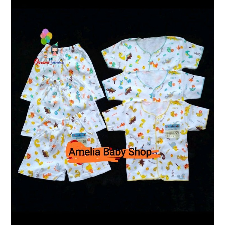 Airin Baby Setelan Pendek Bayi Newborn Motif Print  3Psg / Baju Bayi Baru Lahir / Baju Bayi Lusinan 