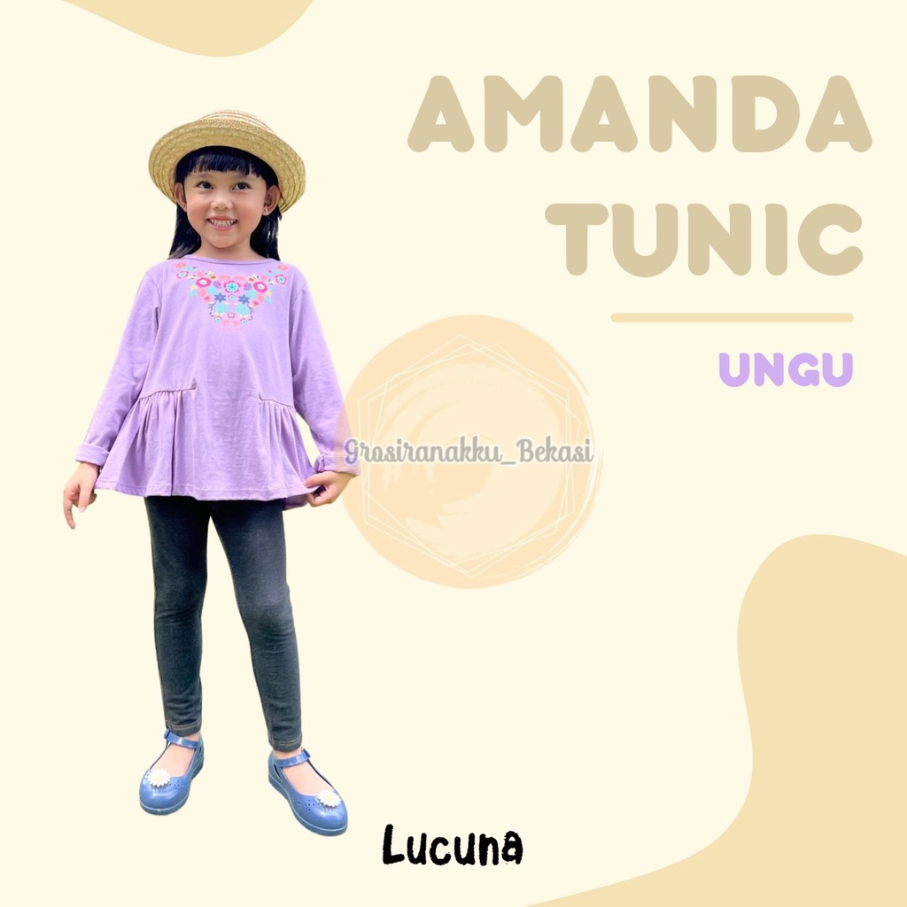 Tunik Anak Amanda Long Tee Lucuna Warna Ungu Size 1-5 Tahun