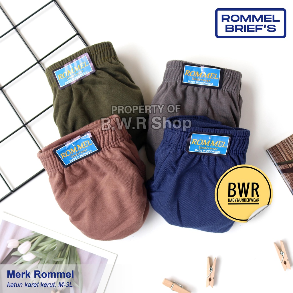 [ 6pc ] CD ROMMEL Karet Kerut / Celana Dalam Pria Romel Murah Berkualitas Warna Polos | Bwr