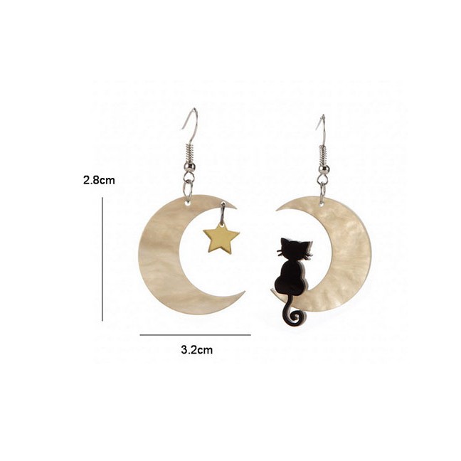 LRC Anting Gantung Fashion Ordinary Ear Hook Acrylic Kitten Moon Stars Earrings D65959