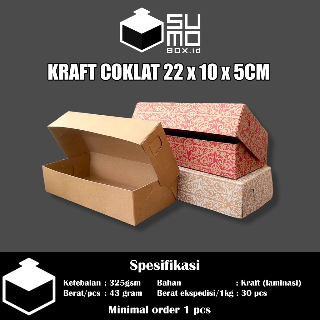 

Dus Pisang Bolen 22x10x5 Kraft Coklat Laminasi / Dus Brownies / Paper Box Kue Tebal Pastry [ECERAN]