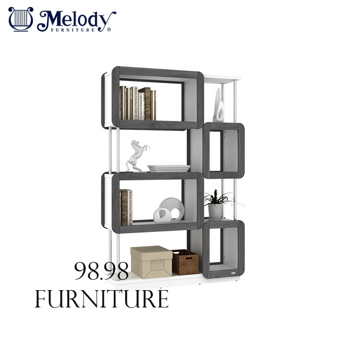 MELODY Rak Buku Serbaguna - Rak Buku Amy Bookcase Sonoma Oak Grey - Rak Buku Unik - Medan