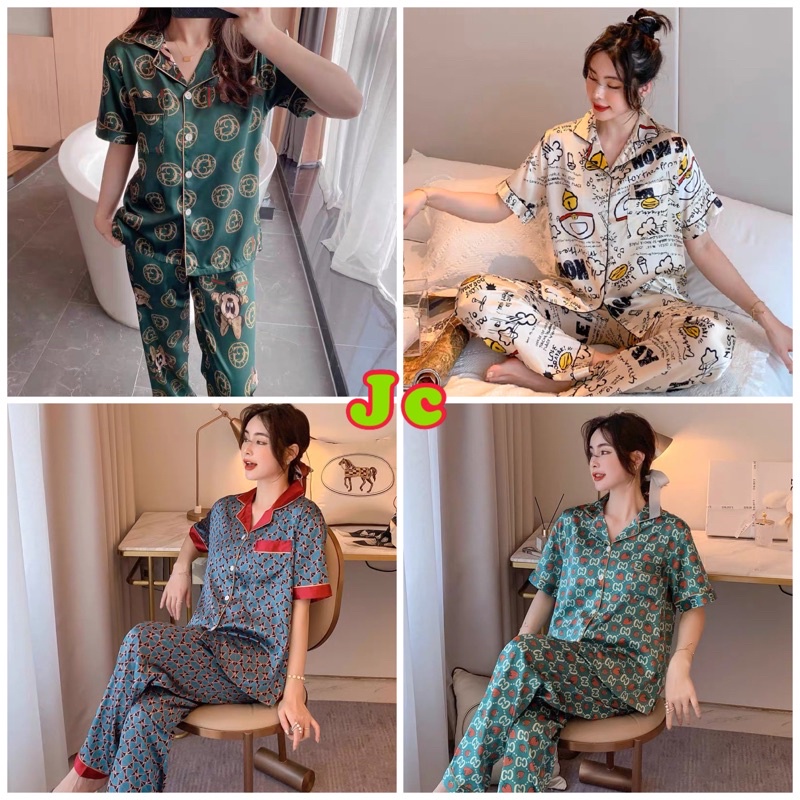 JC- Set Piyama Baju Tidur SATIN Import CP / Piyama wanita Satin import / Piyama wanita Sutra kekinian