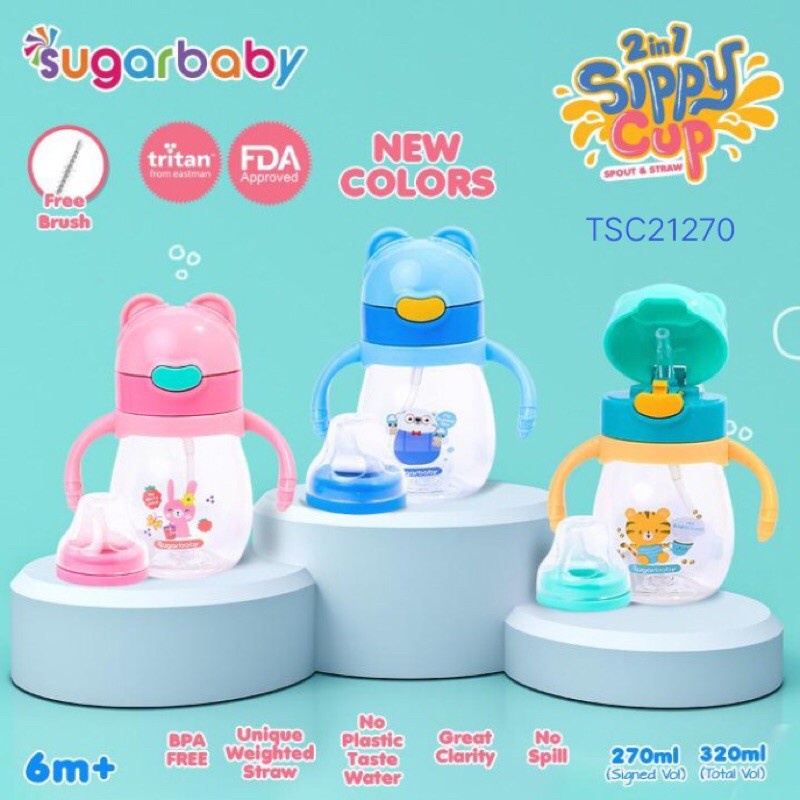 Botol Minum Anak Sugar Baby TRITAN Sippy Cup 2in1 (320 / 270 ml, 6mo+)