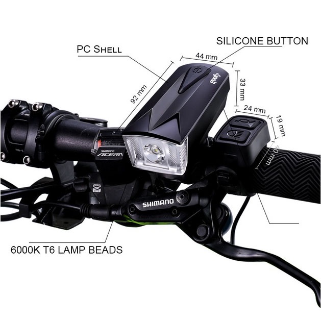 Lampu Sepeda LED USB Rechargeable Cree T6 300 Lumens dengan Klakson - DT-6105C - Black