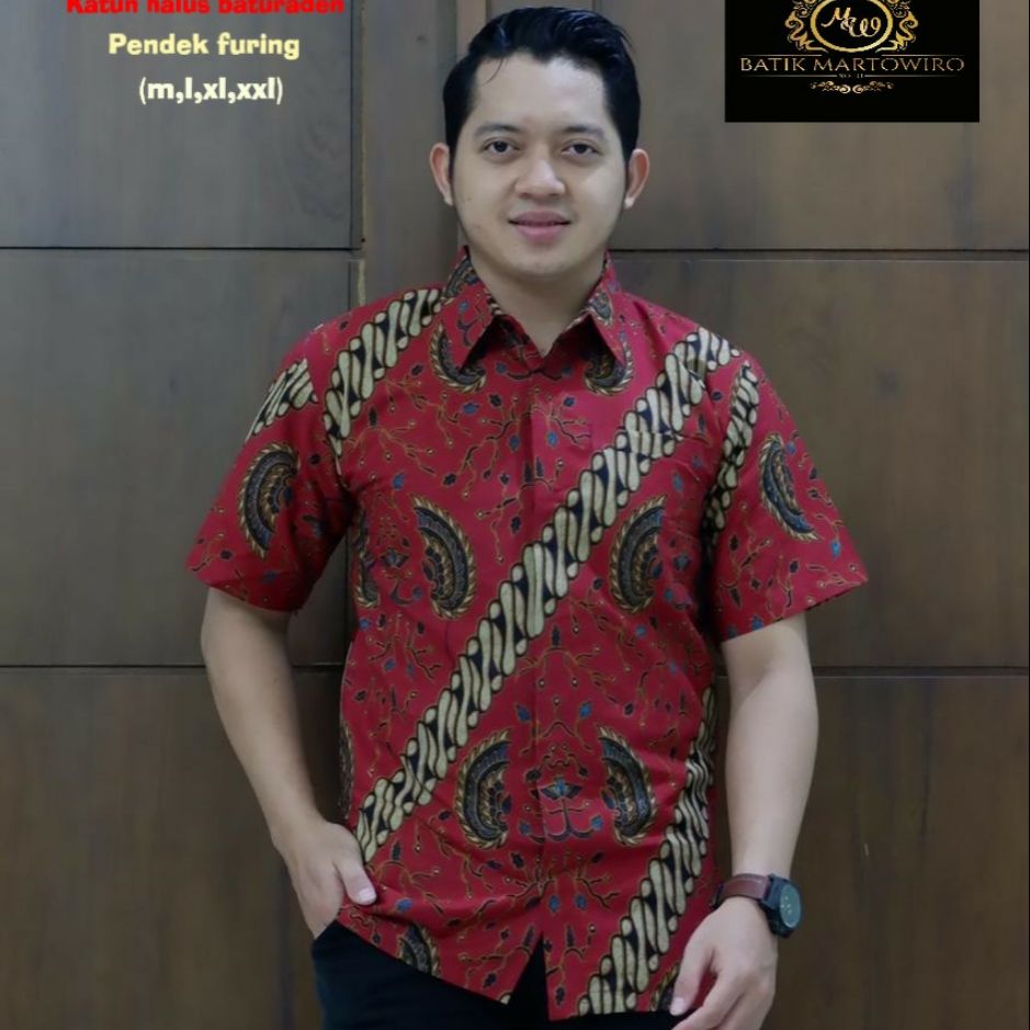 Kemeja Batik Pendek Warna Merah Marun Bahan Katun Baturaden PARAMARTA PANJANG Batik Lapis Furing