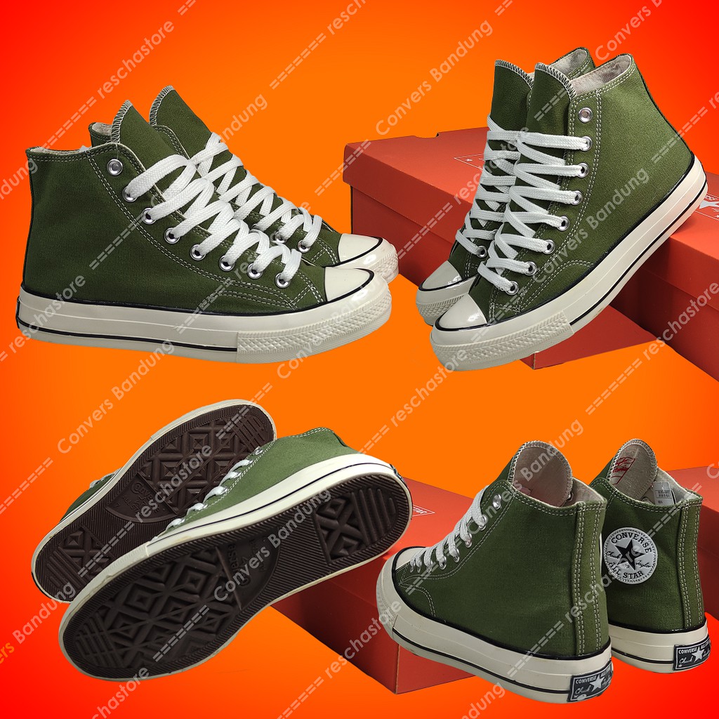 sepatu convers_e 70s all star hitam tinggi Army Kuning Putih sepatu pria sneakers kanvas tali murah