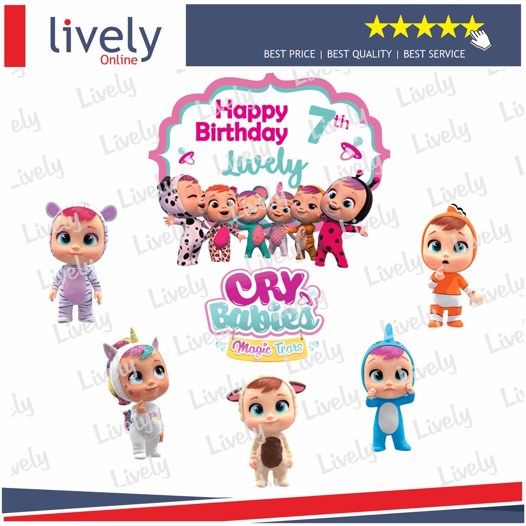 CUSTOM NAMA CAKE TOPPER KARAKTER CRY BABIES HIASAN KUE ULANG TAHUN HAPPY BIRTHDAY