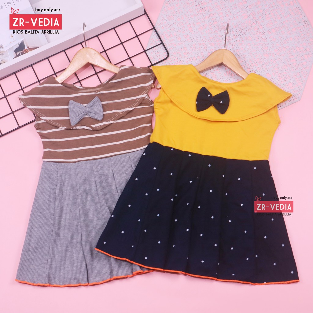 Dress Tiara uk 2-3 Tahun / Dres Model Baju Anak Perempuan Motif Gaun Bunga Polkadot Cewek Import