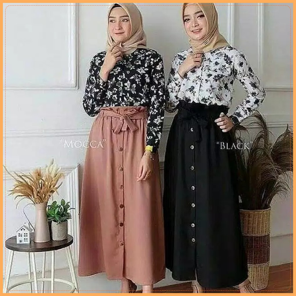 Alny Hijab - Rok panjang Kancing Moscrepe Premium Skirt Wanita