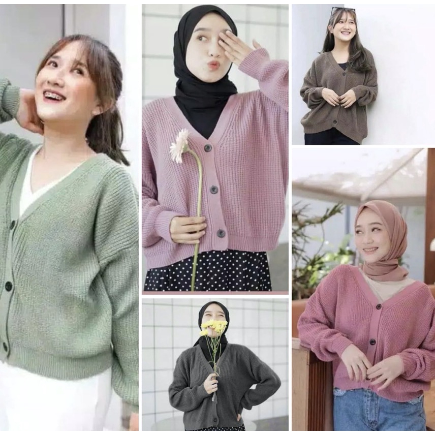 [COD] CARDIGAN CROP 7GET RAJUT TEBAL LENGAN PANJANG Eireen  Premium Nacara Outer Kardigan Malika