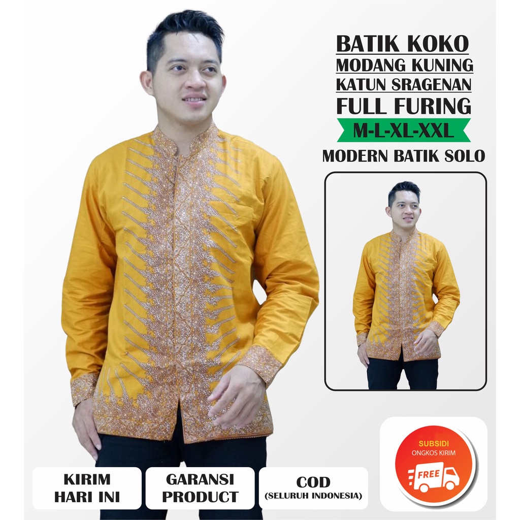 Baju Batik Pria Dewasa Lengan Panjang Model Terbaru 2022 Batik KOKO MODANG KUNING Atasan Muslim Pria