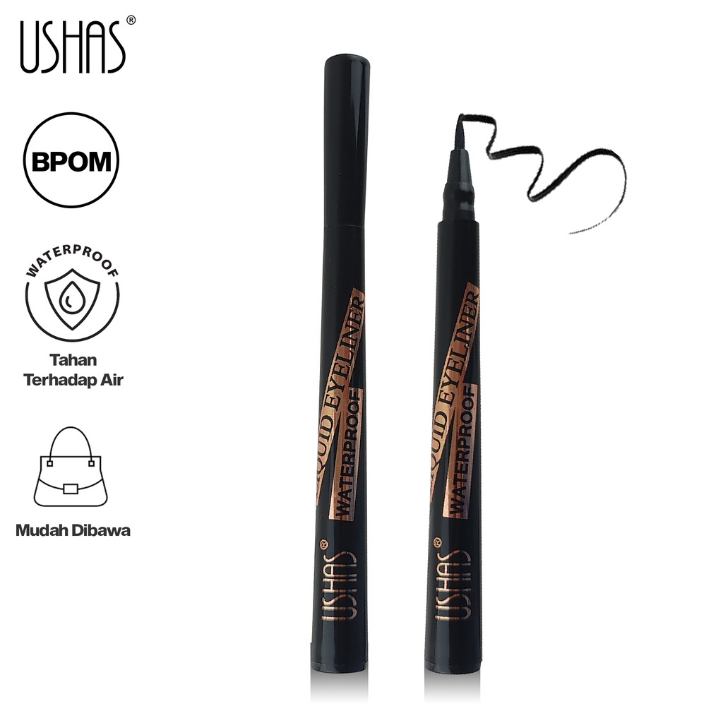 USHAS Eyeliner Cair 1.6gr Liquid Eyeliner Tahan Air Waterproof Hitam BPOM