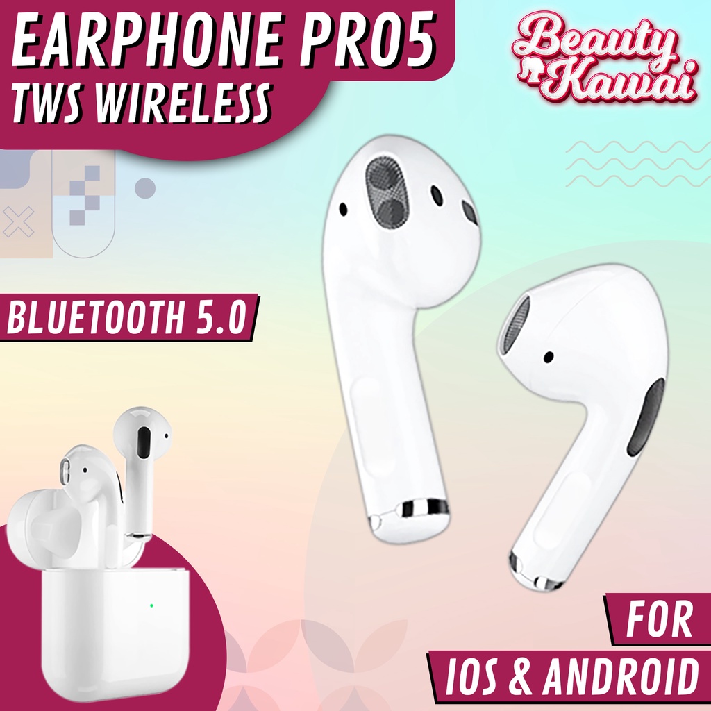 Earphone Bluetooth headset TWS Pro5 Wireless Murah Rechargeable