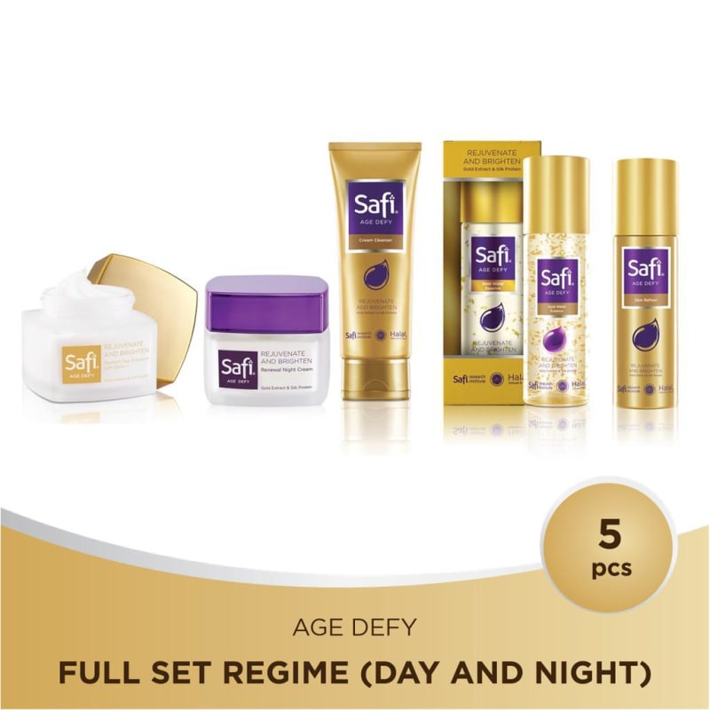 Safi Cream Cleanser+Skin Refiner+Gold Water+Day Emulsion+Renewal Night Cream-Defy Full Set Regime