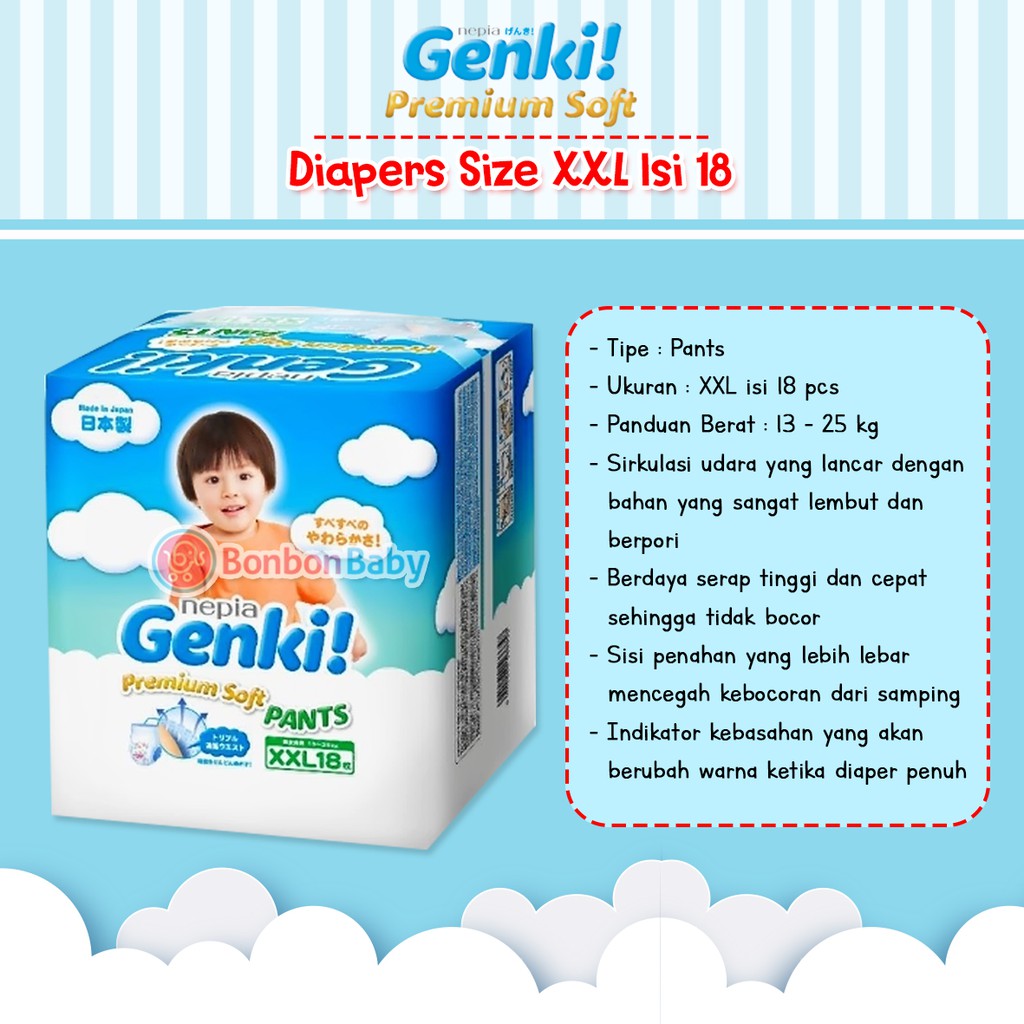 Diapers Pant Nepia Genki XXL18 Popok Celana