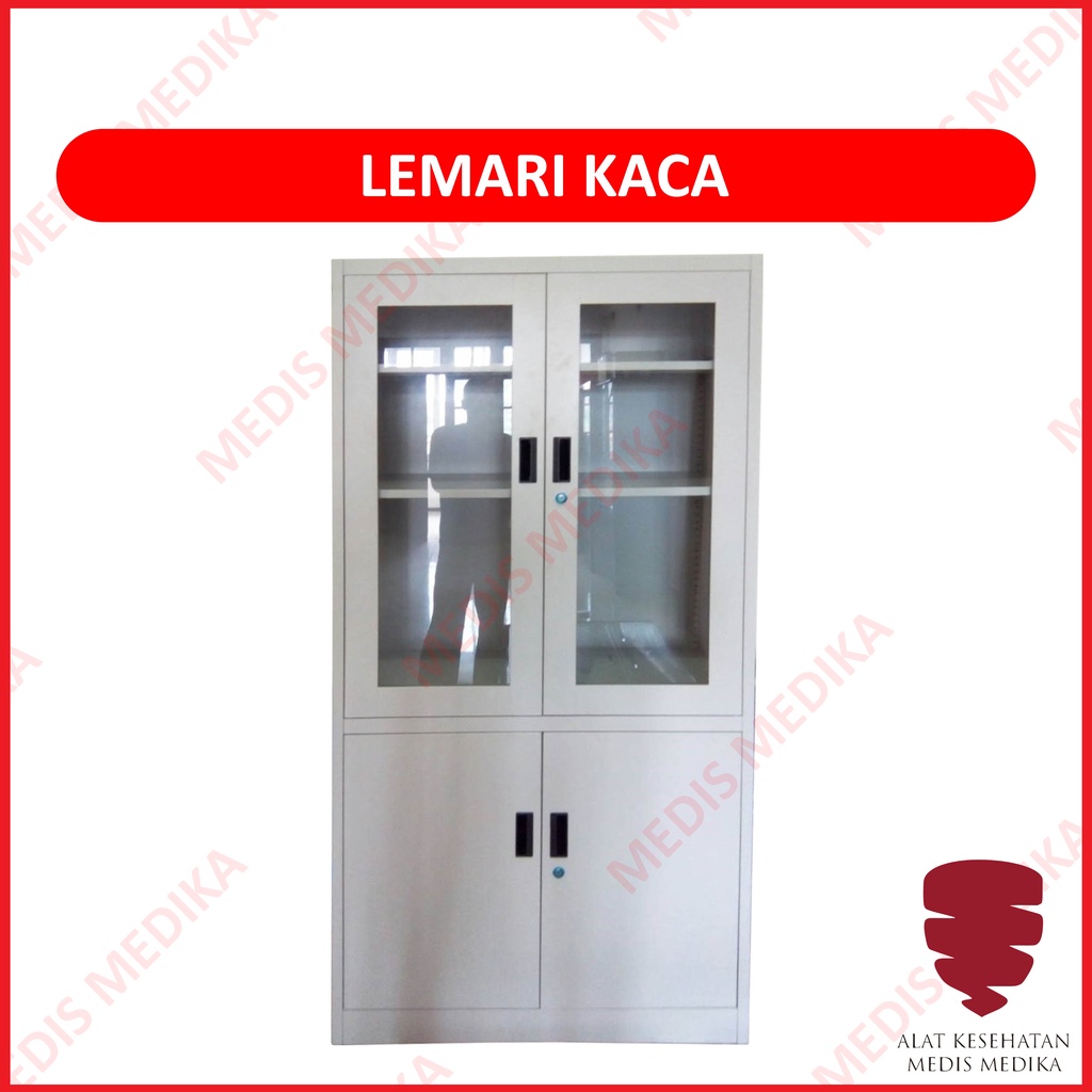 Lemari Kaca Tempat Penyimpanan Obat Besi Display Pajangan Pajang Alkes