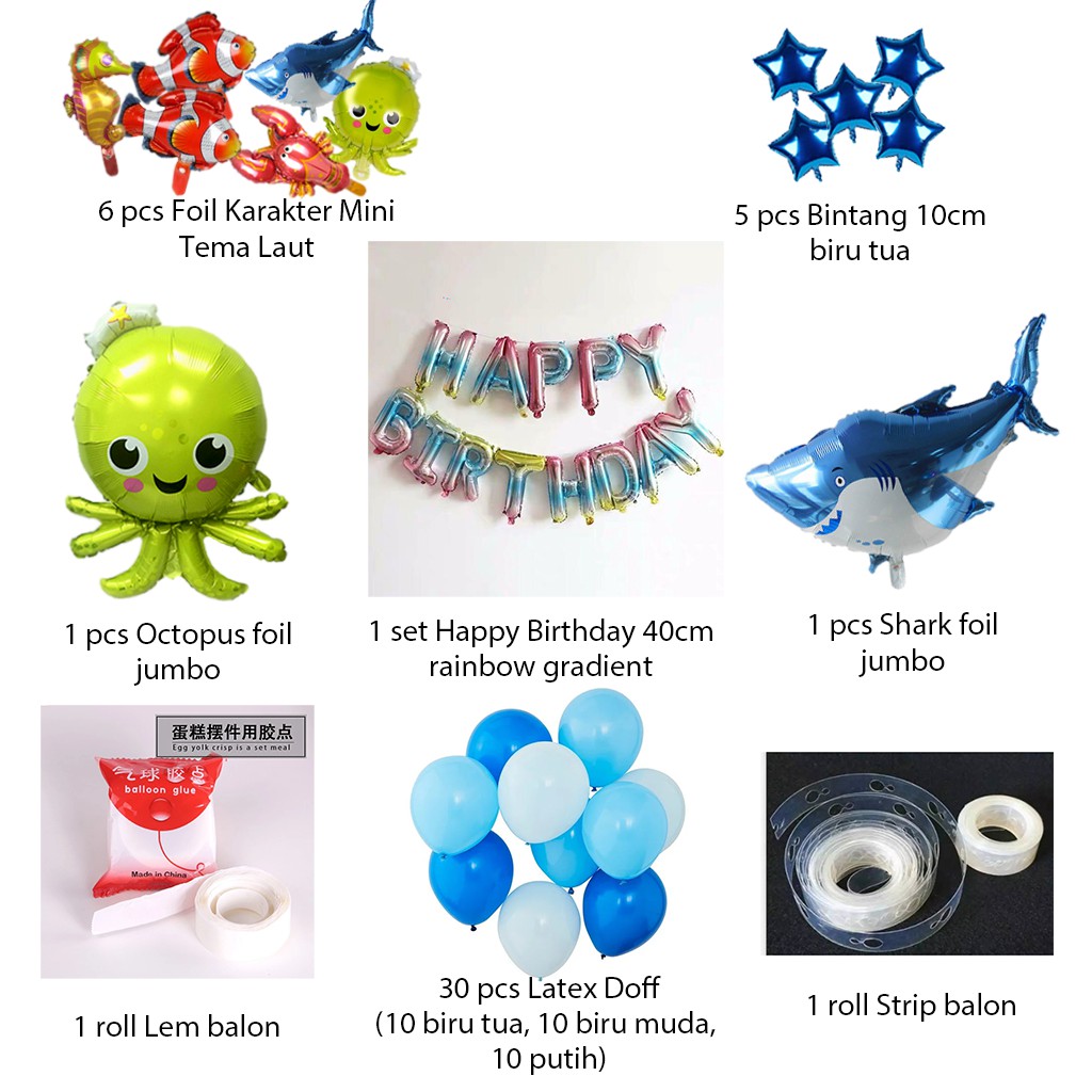 [PAKET] Kids BIRTHDAY Set RAINBOW FUN SEA LIFE Dekorasi Backdrop Ulang Tahun Anak