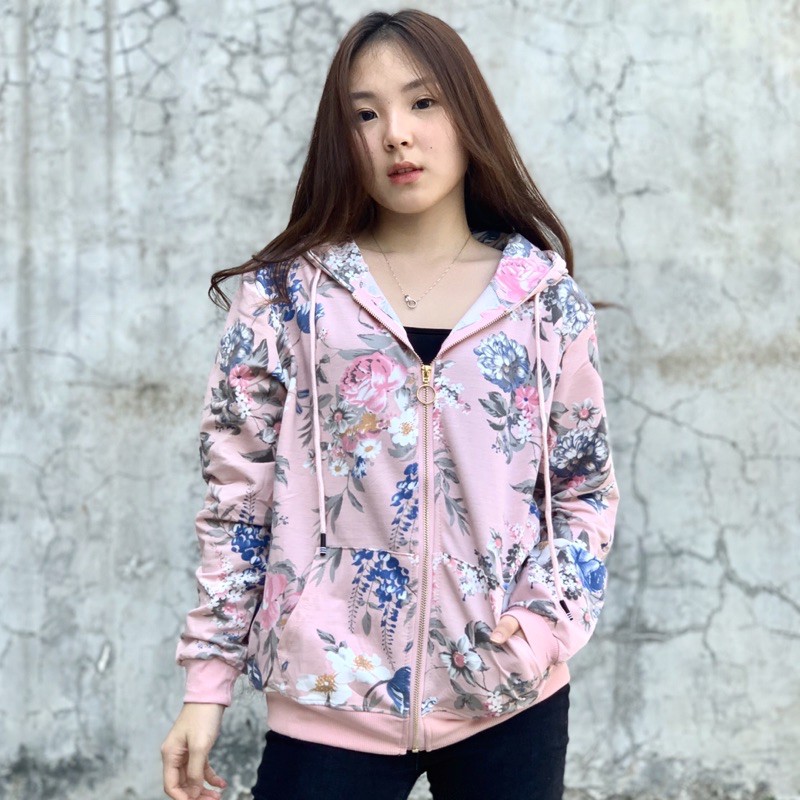 JAKET BUNGA ABU - KAOS IMPOR PREMIUM - FASHION KOREA - JOGGING - FIT S TO XL - TIPPIT TIP (BISA COD)-5