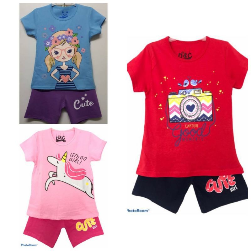 Setelan Baju kaos anak perempuan/anak cewek    size 1-10Thn
