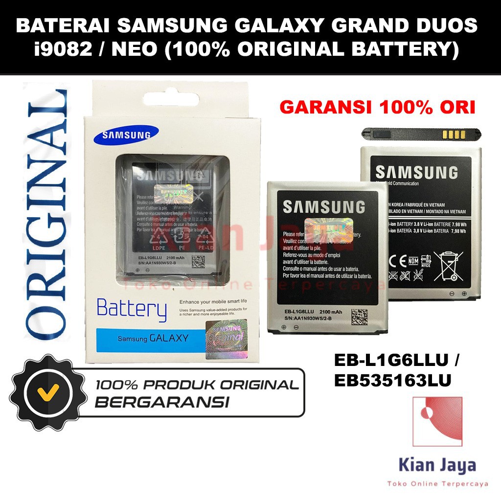 [Garansi 100% Ori] Baterai Samsung Galaxy Grand Duos i9082 / Neo i9080 Batre Battery Hp Original