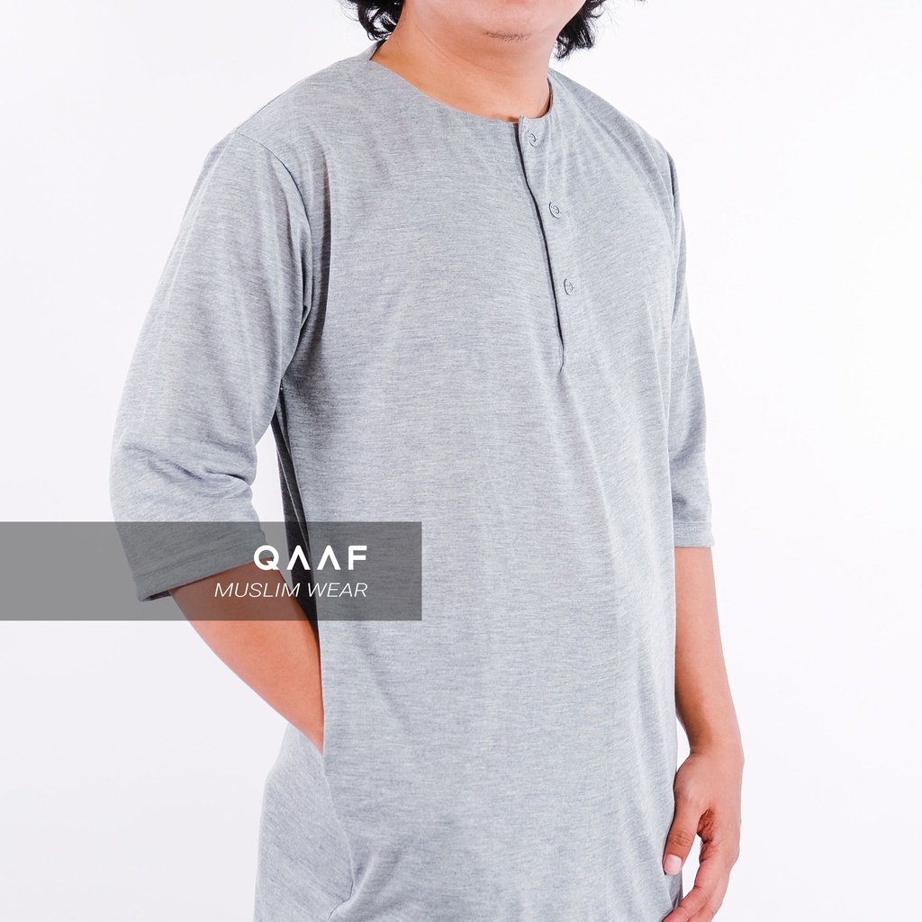 Kaos Polos Longline Pria Bisa Capel Kurta Lengan Panjang 3/4 Bahan Halus Tebal