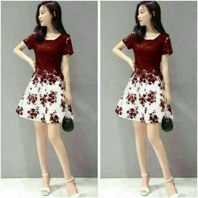 Sale Gaun Pesta Natal Mini Dress Brokat Dress Kekinian Dress Remaja Terbaru
