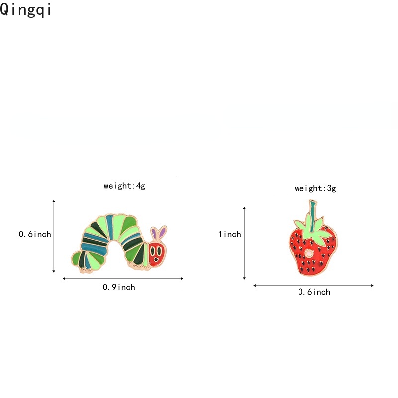 Bros Pin Enamel Bentuk Kartun Hewan Ulat Strawberry Tanaman Untuk Perhiasan