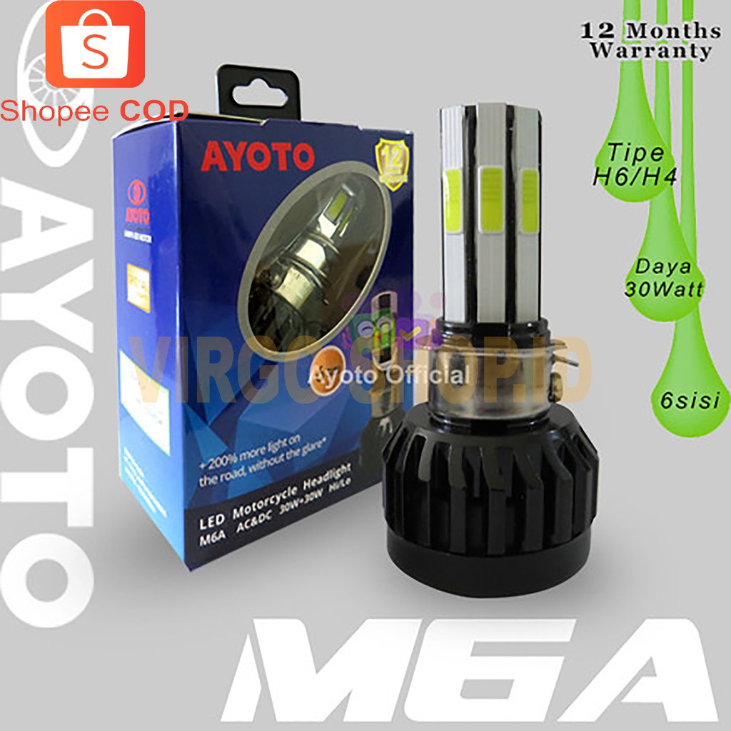 Lampu led motor bebek / matic 6 sisi Ayoto 30w + 30w M6A AC DC