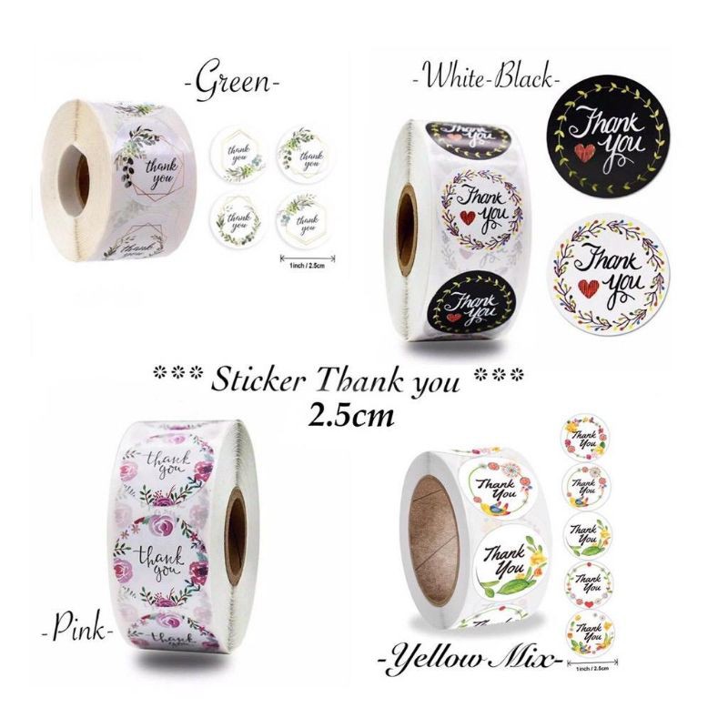 Stiker lebel motif bulat thank you / tempelan stiker tulisan thanks you isi 100 pcs-2