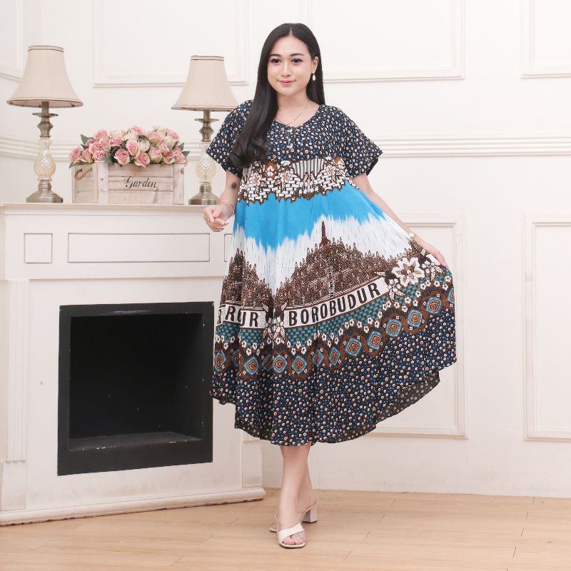 DASTER PAYUNG JUMBO COKLAT KANCING DEPAN BUSUI BUMIL-Lws biru