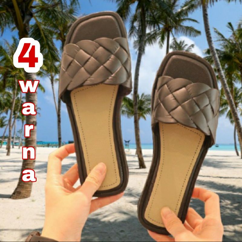 GISEL Original Sandal Boloni Wanita Slop Karet Jelly Sendal Fashion Santai Flat Murah Selop Motif Korea Kepang Anyaman Slip On Mirela Import Kokop Premio Cewek Perempuan Lentur Empuk Murah Cantik dan Nyaman