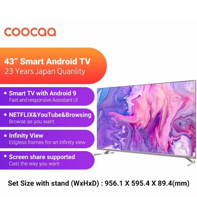 COOCAA LED TV 43 inch 43S6G SMART ANDROID 9.0 NETFLIX - GARANSI 3 THN