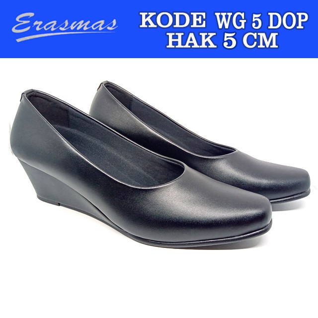 Sepatu Wedges Hitam Erasmas Hak 5 Cm Wedges Persit Wedges Bhayangkari Wedges Erasmas Polwan Formal Kantor