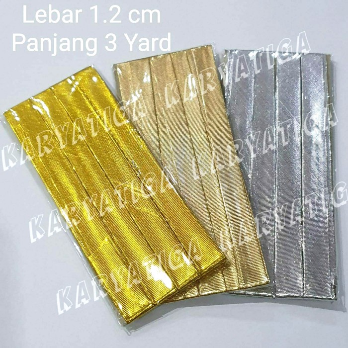 Bisban Satin Polos Lebar 1.2 Cm Panjang 3 Yard - Emas / Perak