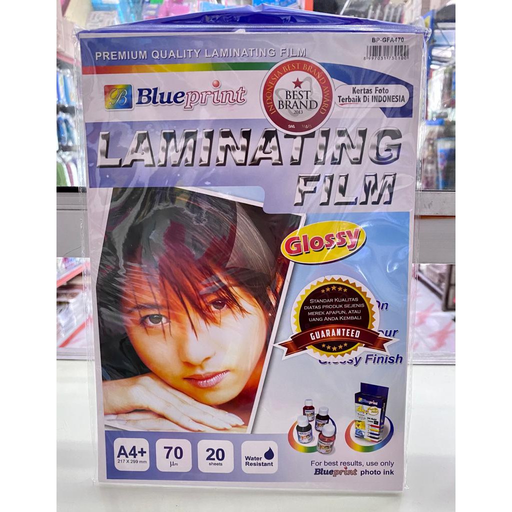 

Blue Print Laminating Film / Laminasi GLOSSY A4 70 Micron isi 20 Lembar