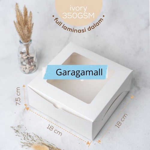 

Kotak kue Putih Tutup Jendela Mika Ivory Laminasi Box Kue Kardus Cake Ukuran 18x18x7.5 Cm