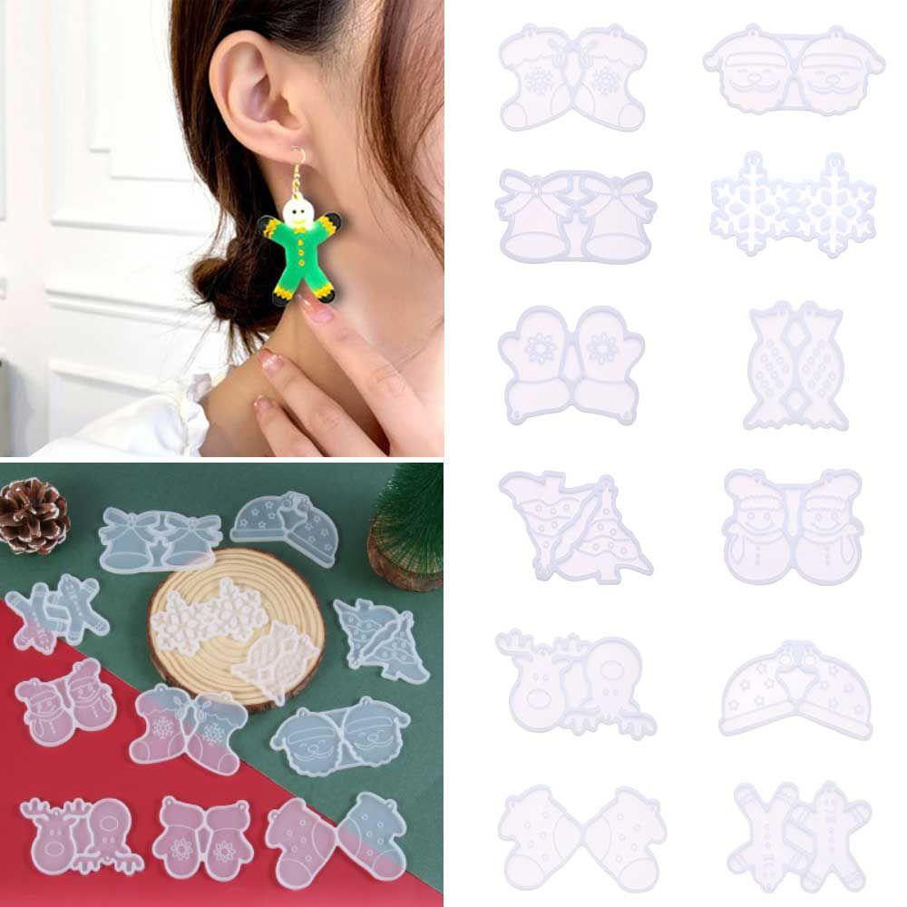 Solighter Anting Cetakan Menjuntai Handmade UV Epoxy Elk Snowflake Santa Claus Silicone Mold