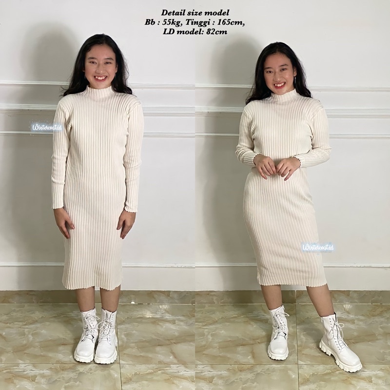 Long dress sweater import rajut korean style Milan atasan panjang winter wanita turtleneck