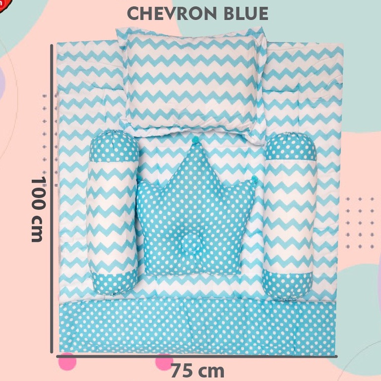 CHEVRON BLUE Baby Bed Set Sarung Lepas Bedcover Selimut Bantal Crown b3 Guling Alas Tidur Bayi