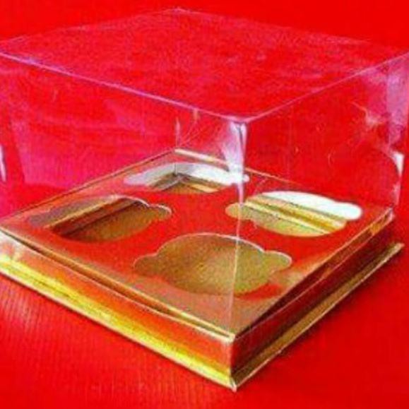 

xvd-458 Box Cupcake isi 4 GOLD 17x17x12 cm Kotak Mika Donat Dus Kue Kardus Emas Muffin Cake Pudding