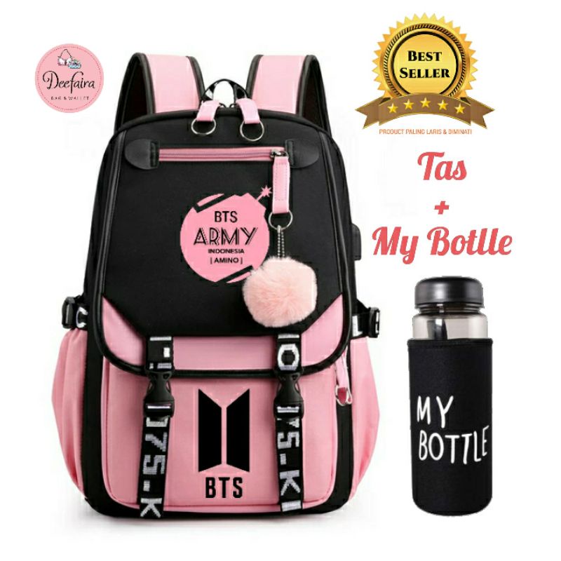 Tas Sekolah Wanita Kp0p Backpack Anak Perempuan Set Pompom My Bottle