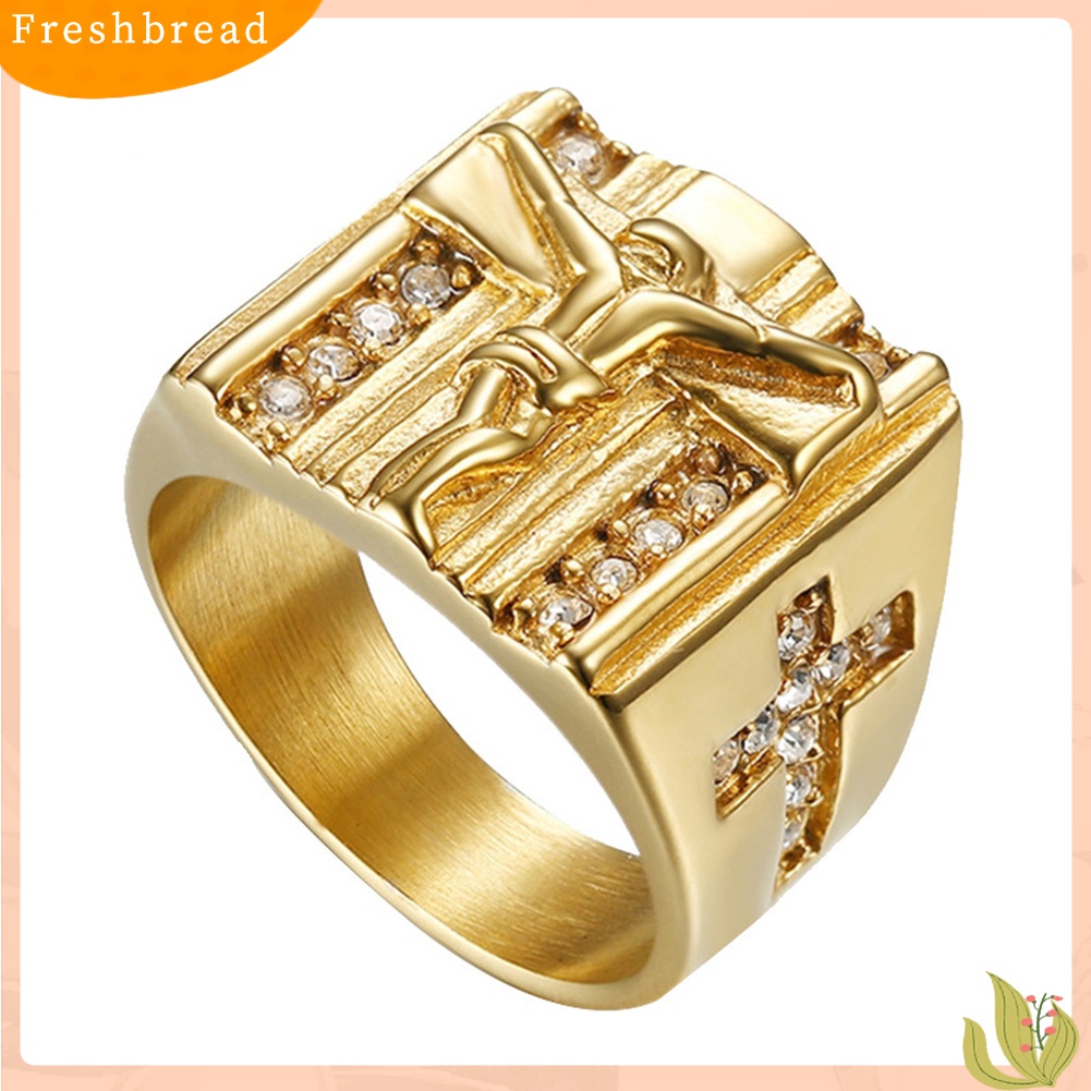 [TERLARIS]Chic Jesus Cross Carved Cubic Zirconia Inlaid Ring Unisex Wedding Jewelry Gift