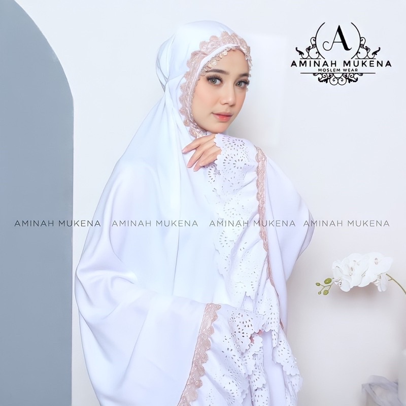 Mukena Dewasa Daily Aminah Rempel Lasercut Renda Mewah Jumbo Traveling