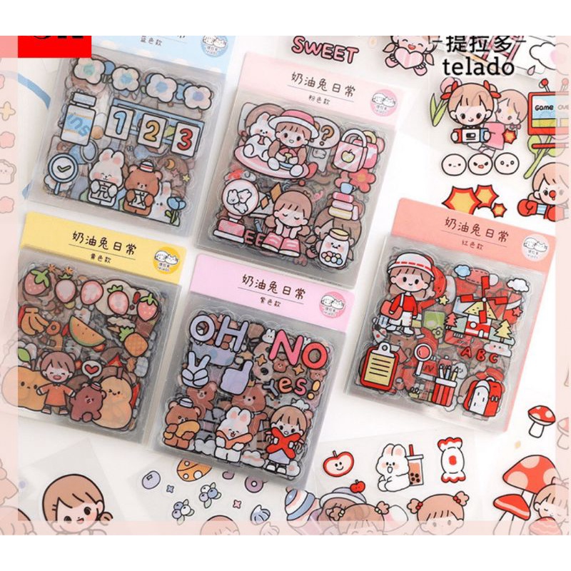 KIANDAA 25 LEMBAR STICKER PACK 1 SET STIKER SHEET KISS CUT MOTIF ANAK PEREMPUAN KOREA LUCU STIKER CU