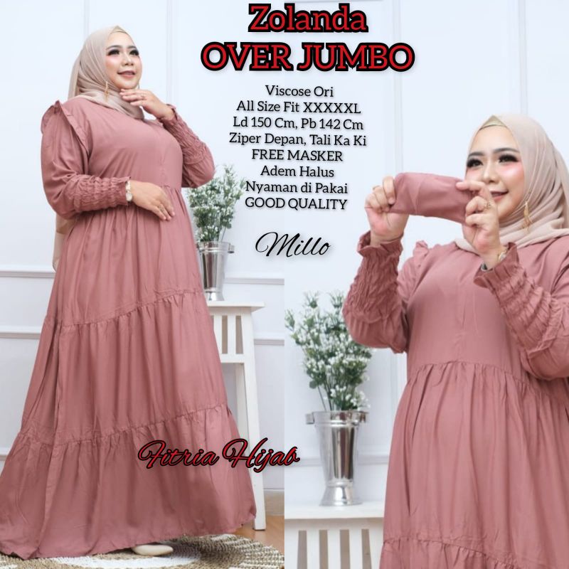 LD 150 | LD 140 | LD 120 Baju Gamis Polos Rayon Viscose ZOLANDA OVER JUMBO